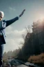Placeholder: realistic image, joe biden zombie, arms raised, arm cut and bleeding, amputated leg, night, walking with a limp, waist up view, dark ambient, highly detailed, sky background, concept art, unreal engine 5, god rays, ray tracing, RTX, lumen lighting, ultra detail, volumetric lighting, 3d, finely drawn, high definition, high resolution.
