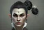 Placeholder: A Fantasy elf, a white male with black hair tied up in a bun, a scarred left eye. Full body