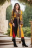 Placeholder: full body ,very beautiful lady in Azerbaijani short costume standing with long boots