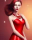 Placeholder: girl in red dress, portrait, Christmas, smiling, red lipstick, brown hair, cute, beautiful