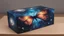 Placeholder: a box 10 cm long by 5 cm wide and 25 cm high, drawn on a box on all sides, butterfly nebula, space, tress, planets,, realistic