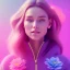 Placeholder: A full body portrait very beautiful woman ,smiling, longs hairs,elegant, atmospheric, realistic, cinematic lighting, pink blue light, 8k, galactic atmosphere, flowers