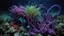 Placeholder: animals creatures, plants from subanautica from deep sea, leviathan's a lot of sea plants very deep, beautiful, river of magma, green and blue, dark purple