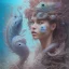 Placeholder: sango fantasy, fantasy magic, intricate, sharp focus, illustration, highly detailed, digital painting, concept art, matte, artgerm and paul lewin and kehinde wiley, masterpiece sexy lips Hawaiian afro lips black African lady body mermaid lionfish head blue space lady beach sea under water mermaid seaweed