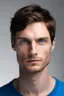 Placeholder: a tall white man with brown hair and blue eyes