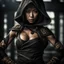 Placeholder: Behold the powerful alluring and pretty ninja woman, her body adorned with the traditional ninja costume and a dart, HDR, beautifully shot, hyperrealistic, sharp focus, 64 megapixels, perfect composition, high contrast, cinematic, atmospheric, moody