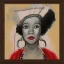 Placeholder: framed Portrait of Nina Dominic, also known as Tammy Gun, is a wise woman and member of the Celestial Order of Hathor in the 1920s nina is beautiful and powerful in Neo-Expressionism art movement style