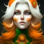 Placeholder: fantasy setting, woman, orange and white hair, wavy hair, freckles, ranger, more orange hair, more white hair, green eyes, more white hair, more white hair, a bit more orange hair