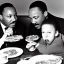 Placeholder: Martin Luther King Jr. and Wario eating pizza at a Denny's restaurant