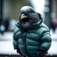 Placeholder: A pigeon wearing a puffy jacket