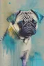 Placeholder: abstract wet watercolour of a pug in the style of picasso