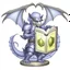 Placeholder: A dragonoid human with grey scales and large glasses along with a long, flexible tail, studying a magical shield in the shape of an octagon