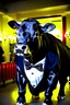 Placeholder: bull wearing flashing tuxedo.