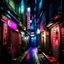 Placeholder: Narrow Kabukicho alley, 80's retro, neon color grading,