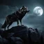 Placeholder: big black wolf, howl, realistic, photographic, the wolf howls at the moon, dark