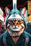 Placeholder: cat with shark mask hat solana nasdaq red charts crashin japanese style in the style of warhol