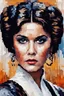 Placeholder: abstract art painting of luxun' face of princess leia from star wars , in the style of oversized pixels, cracked, oversized portraits, elegant