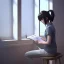 Placeholder: female student studying by the window, anime style, unreal engine 5, sun light, studio lighting --ar 1:1 --v 4