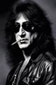 Placeholder: 30-year-old Peter Criss (Drummer) with shoulder length, wavy, straight black and gray hair, with his face made up to look like a cat's face, red lipstick - in the art style of Boris Vallejo, Frank Frazetta, Julie bell, Caravaggio, Rembrandt, Michelangelo, Picasso, Gilbert Stuart, Gerald Brom, Thomas Kinkade, Neal Adams, Jim Lee, Sanjulian, Thomas Kinkade, Jim Lee, Alex Ross,