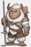 Placeholder: Dnd a young bugbear with WHITE fur and leather armor with swords