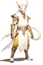 Placeholder: Full Body, White Dragonborn, Monk, Fighter Pose, White and Gold outfit colour theme,