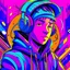 Placeholder: masterpiece, intricate details, a wide angle 2D anime bold line flat color illustration of a cheerful boy in a high purple hoodie and headphones in hip hop style, dopamine style, overlaying mixed patterns of pop art text and emoji device installations, sharp focus, charming character illustration, beautiful vibrant kuler palette gradient