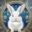 Placeholder: white platinum rabbit with blue third aye and butterfly wings, aboriginal, dot painting, indiginous, dot, mud, dream-time, abstract, dots, natural pigment, extremely sharp detail, finely tuned detail, ultra high definition, 8 k, unreal engine 5, ultra sharp focus, art germ and Paul Lewin and Kehinde Wiley, winter ambiance