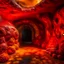 Placeholder: An orangish red molten underground with lava designed in Maori sculptures