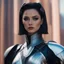 Placeholder: a close up of a person wearing a costume, still from alita, wlop and andrei riabovitchev, retro futuristic fashion, deity), woman with porcelain skin, style of laura sava, futuristic utopia, trevor brown style, 2 0 5 0 s, shoulder pads, 2070s