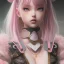 Placeholder: Detailed cute anime rabbit girl, pink hair buns, pink bangs, black latex bodysuit, intricate details, full body portrait, keep head in frame, slight smile, black Japanese motif, concept art, highly detailed, digital painting, concept art, sharp focus, illustration, art by Yoji Shinkawa, WLOP and greg rutkowski and alphonse mucha and artgerm and yanjun Chen and Junji ito and Makoto Shinkai, HDR, octane render