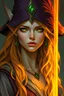 Placeholder: A female sun elf wizard, with golden-copper hair and green-gold eyes. She looks wicked and haughty. She is not beautiful