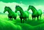Placeholder: illustration fantasy green horses in a field from afar