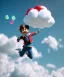 Placeholder: Ultra realistic clouds sky scene, medium shot view, portrait, sweet Childs free jumping flying, trinkets, jelly beans, inflatable helmet, smile, happy, Wes Anderson style, Peter Pan, inflatable color clothing, extreme, wind, clouds sea, 20,000 feet altitude, stratosphere, soft color, highly detailed, unreal engine 5, ray tracing, RTX, lumen lighting, ultra detail, volumetric lighting, 3d, finely drawn, high definition, high resolution.