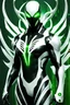 Placeholder: Cyborg symbiote, white color, green color, tendrils, high tech, cyberpunk, biopunk, membrane wings, carbon fiber, cyber tentacles, and the other two.