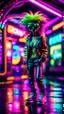 Placeholder: sexy stunt funky punk hippy hairy alien pimp tap dancer fashion gremlin in telephone both parked in dark neon lit reflective wet arcade hall tunnel,bokeh like f/0.8, tilt-shift lens 8k, high detail, smooth render, down-light, unreal engine, prize winning