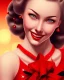 Placeholder: girl in red dress, close up portrait, Christmas, smiling, cute, beautiful, 1940s