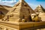 Placeholder: A tan sandbox with a sphinx and pyramid temples painted by Leonardo da Vinci