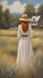 Placeholder: Painting of Anne Shirley standing from behind in a field, wild flowers, oil painting, beautiful painting, dream, farm, Anne Shirley standing from behind, inspired oil painting by Bob Ross