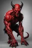 Placeholder: Realistic malevolent devil leaning forward at an angle facing left, posed as if over a person's shoulder, red skin, horror style, no other person.