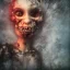 Placeholder: abstract photographic camera mixed with skull in dirty style. fog and smoke in atmosphere. bokeh, lens flare. Dark mood. Dripping paint. oil on canvas, mixed media, high detailed.