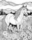 Placeholder: A horse with a flowing mane visiting a meadow. coloring page