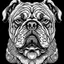 Placeholder: A line art of a dog (Bulldog). make this black and white and a bit filly. make the small image.
