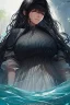 Placeholder: a beautiful woman, long curly black hair,closed eyes,coming from beneath the water,braking the surface with her face just coming out the water,looking up symbolism for breaking free. realistic,8k quality, action close shot from areal view,highly detailed , chaos 80