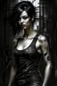 Placeholder: pretty girl, aged 15, black hair, dystopia, athletic, digital art, black bodysuit