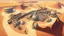 Placeholder: desert city from above, wind generators, retro futuristic, comic style