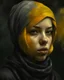 Placeholder: headscarf in the style of distorted portraits, dark gray and light amber, rimel neffati, sebastian errazuriz, macro perspectives, digital art wonders, primordial creatures