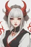 Placeholder: Beautiful devil asian girl with devil horns on her head, with brown eyes, detailed, looking at the camera, princess