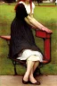 Placeholder: Woman sitting on a park bench. John William Waterhouse