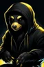 Placeholder: cyber punk hacker honey badger wearing a black hoodie