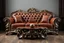 Placeholder: image of a Royal sofa with 3d fractal base decoration made of good wood no background no table